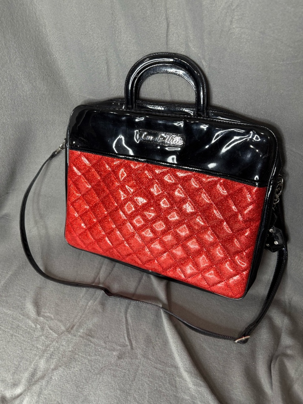 Lux de Ville Lucky Me Messenger Bag Red Sparkle Quilted Laptop Case Rockabilly